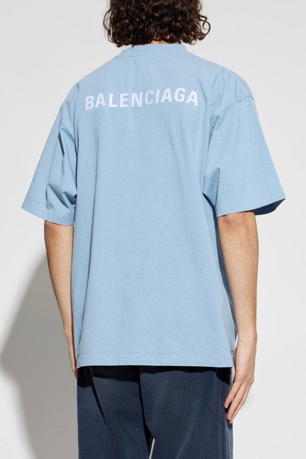 Balenciaga BLUE T-shirt with embroidered logo 4