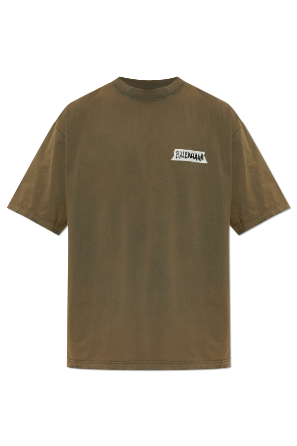 Balenciaga GREEN T-shirt with vintage effect 1