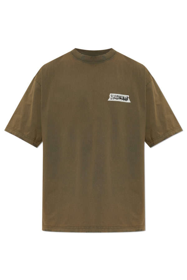 Balenciaga GREEN T-shirt with vintage effect 1