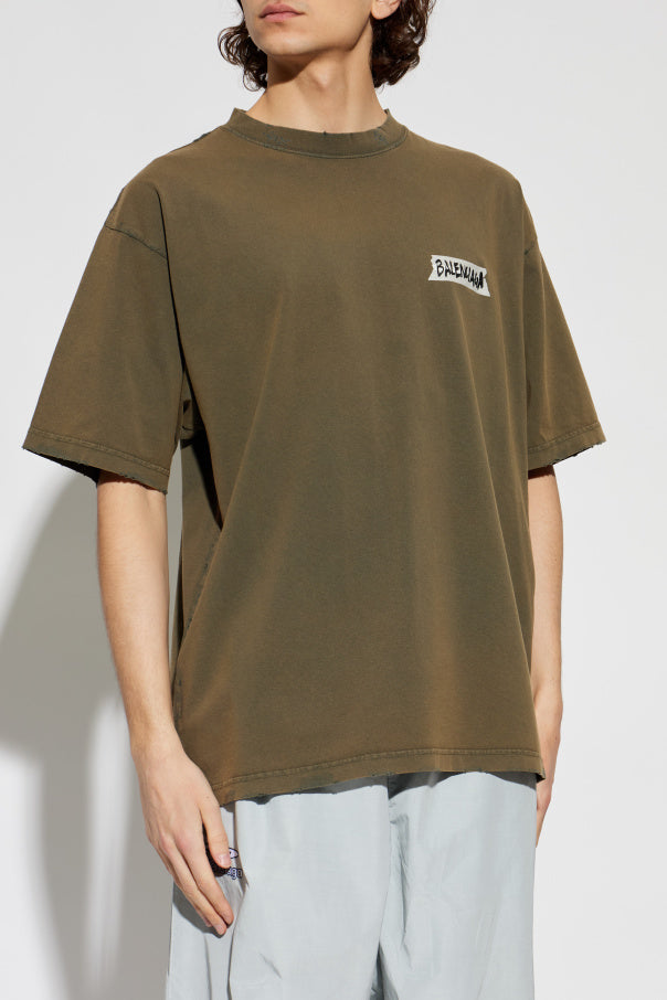 Balenciaga GREEN T-shirt with vintage effect 3