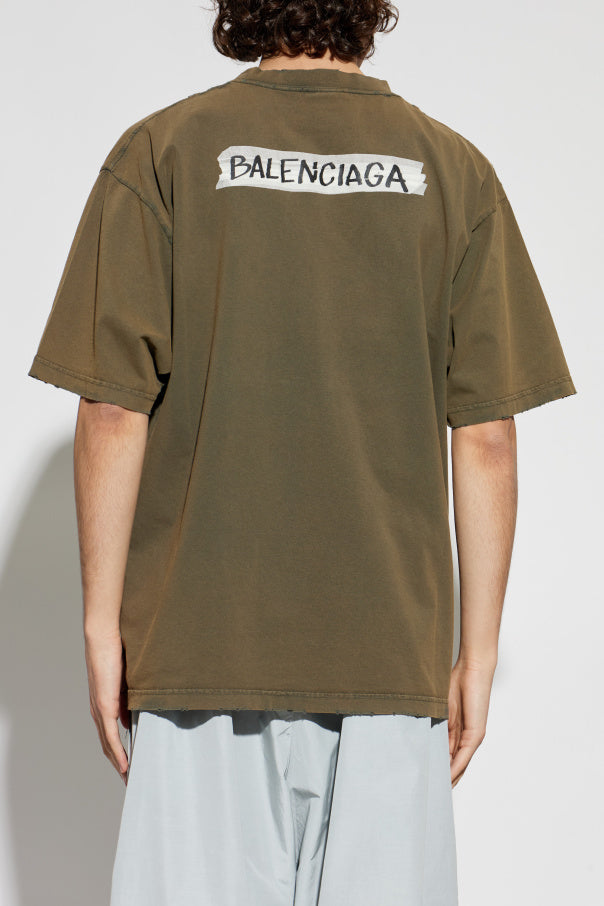 Balenciaga GREEN T-shirt with vintage effect 4