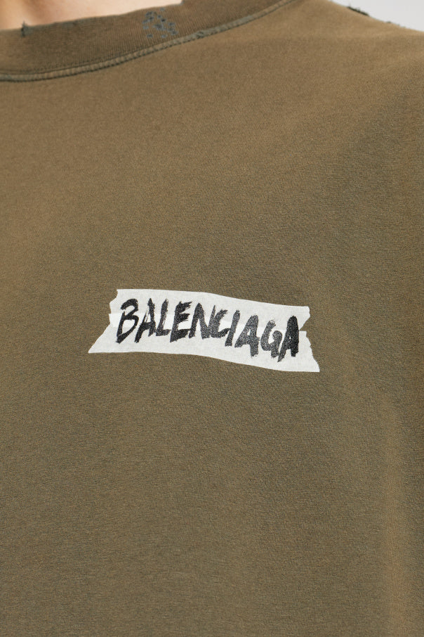 Balenciaga GREEN T-shirt with vintage effect 5