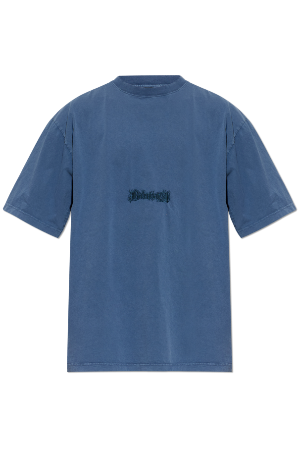 Balenciaga NAVY BLUE T-shirt with embroidered logo 1