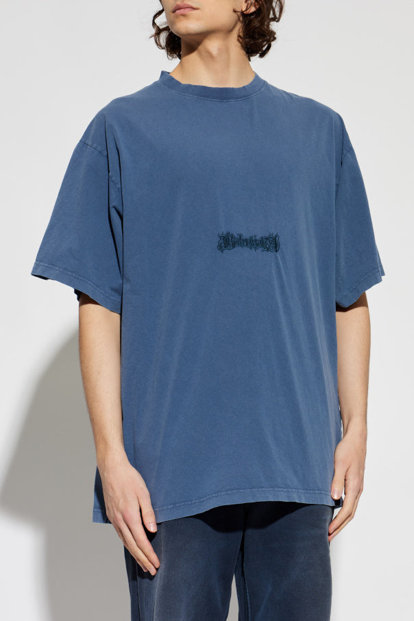 Balenciaga NAVY BLUE T-shirt with embroidered logo 3