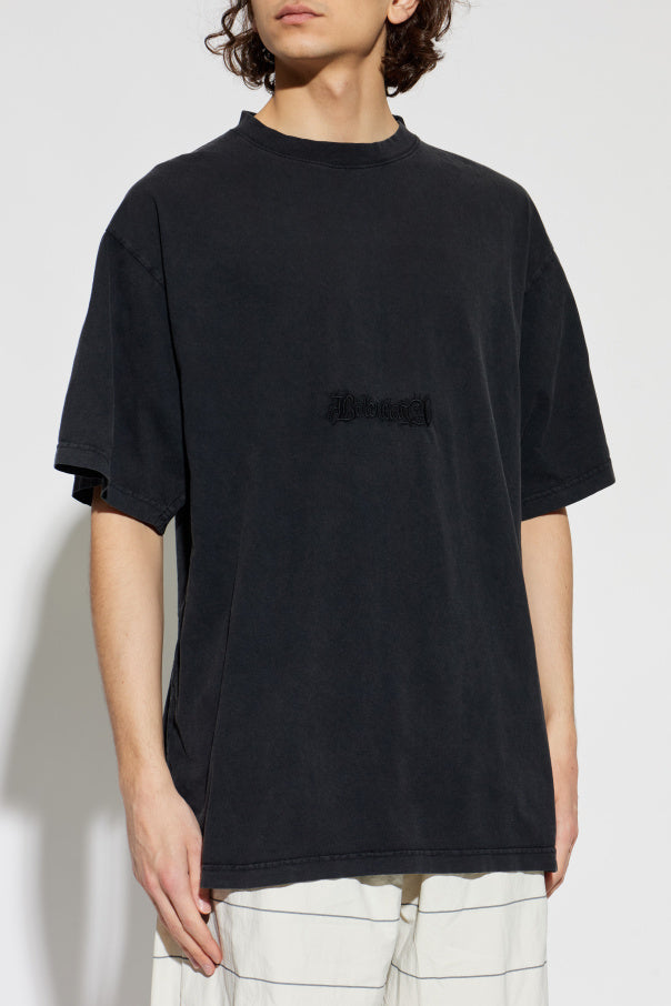 Balenciaga BLACK T-shirt with embroidered logo 3