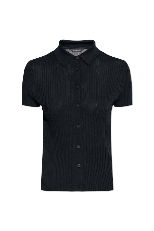 Balenciaga BLACK Ribbed short-sleeve top 1