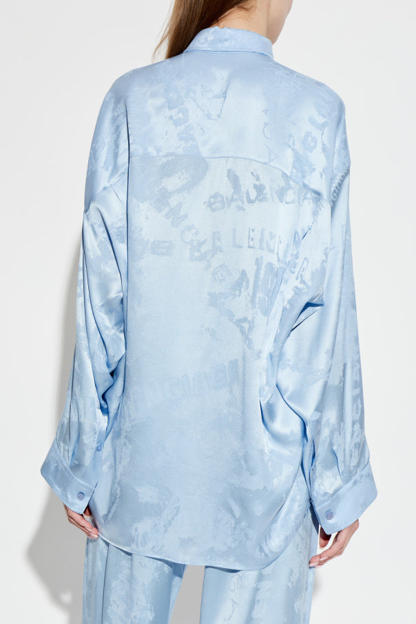 Balenciaga BLUE Silk shirt with pocket 4
