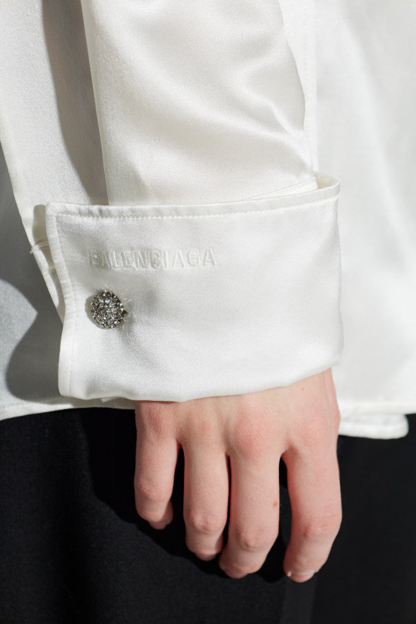 Balenciaga WHITE Satin shirt with belt 5