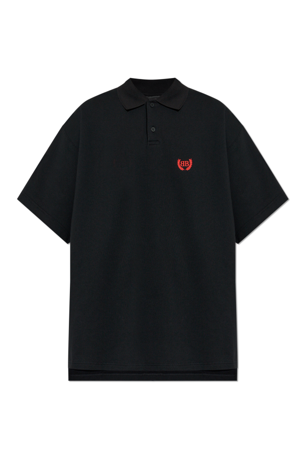 Balenciaga BLACK Polo with embroidered logo 1