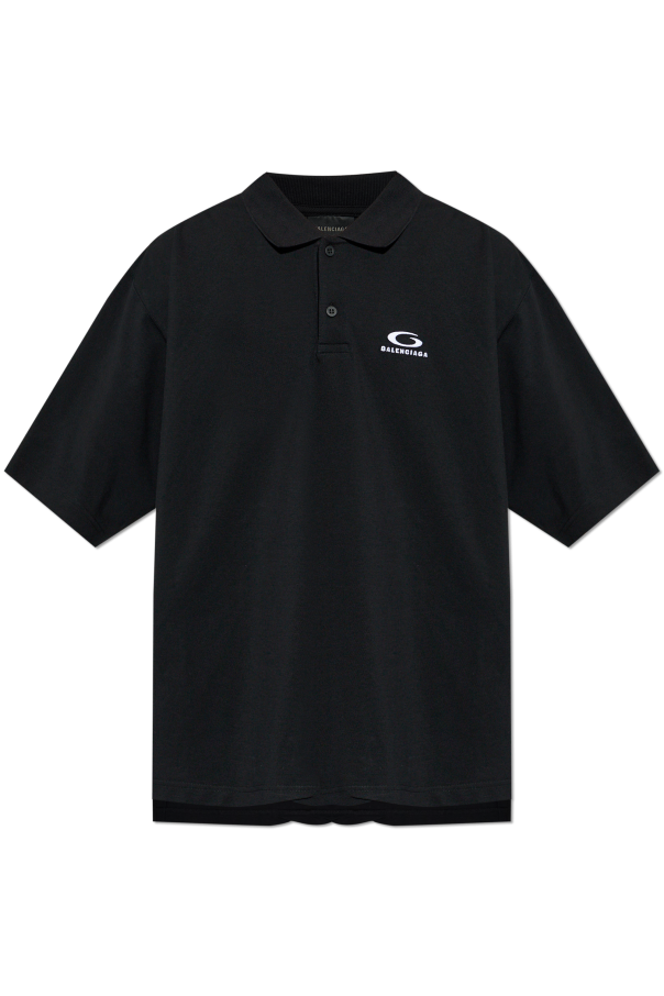 Balenciaga BLACK Polo with embroidered logo 1