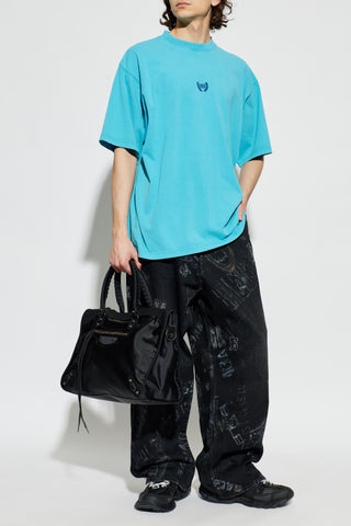 Balenciaga BLUE T-shirt with embroidered logo 2