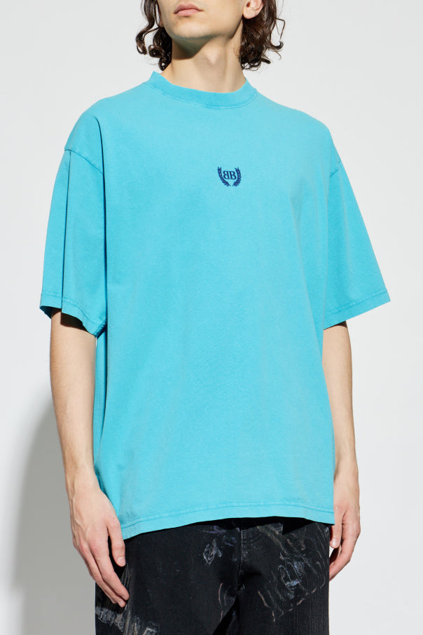 Balenciaga BLUE T-shirt with embroidered logo 3