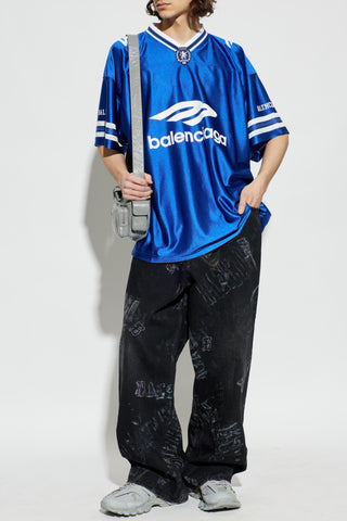 Balenciaga BLUE V-neck T-shirt 2