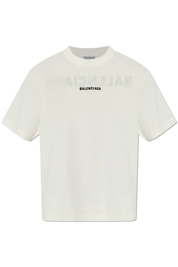 Balenciaga cream T-shirt with embroidered logo 1