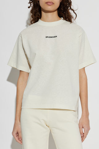 Balenciaga cream T-shirt with embroidered logo 3
