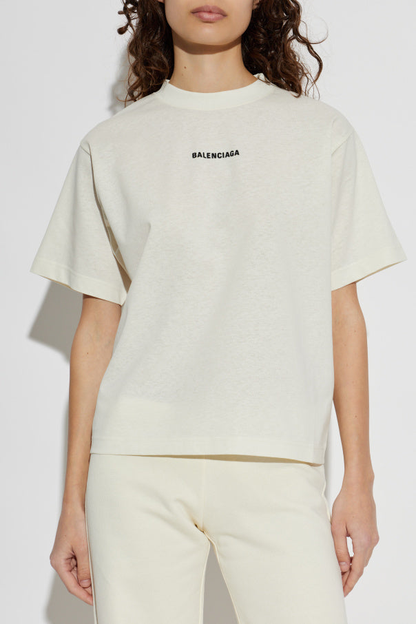 Balenciaga cream T-shirt with embroidered logo 3