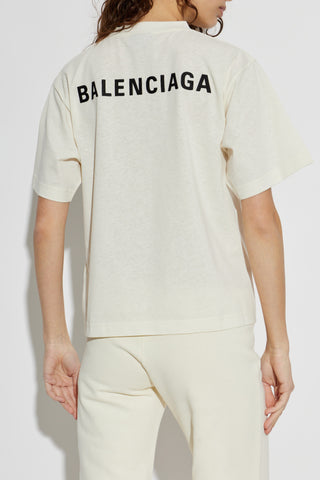 Balenciaga cream T-shirt with embroidered logo 4