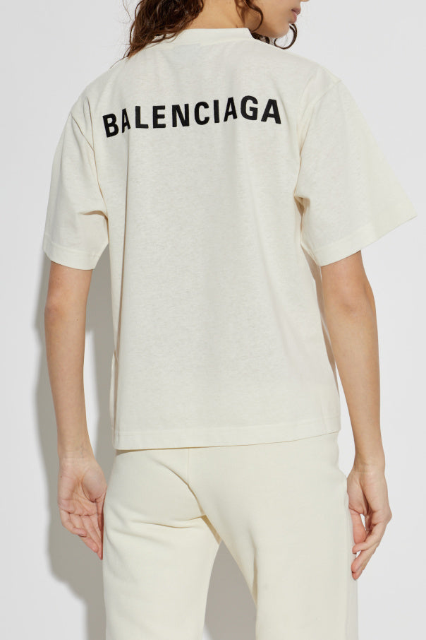 Balenciaga cream T-shirt with embroidered logo 4