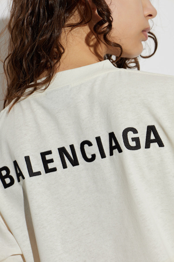 Balenciaga cream T-shirt with embroidered logo 5