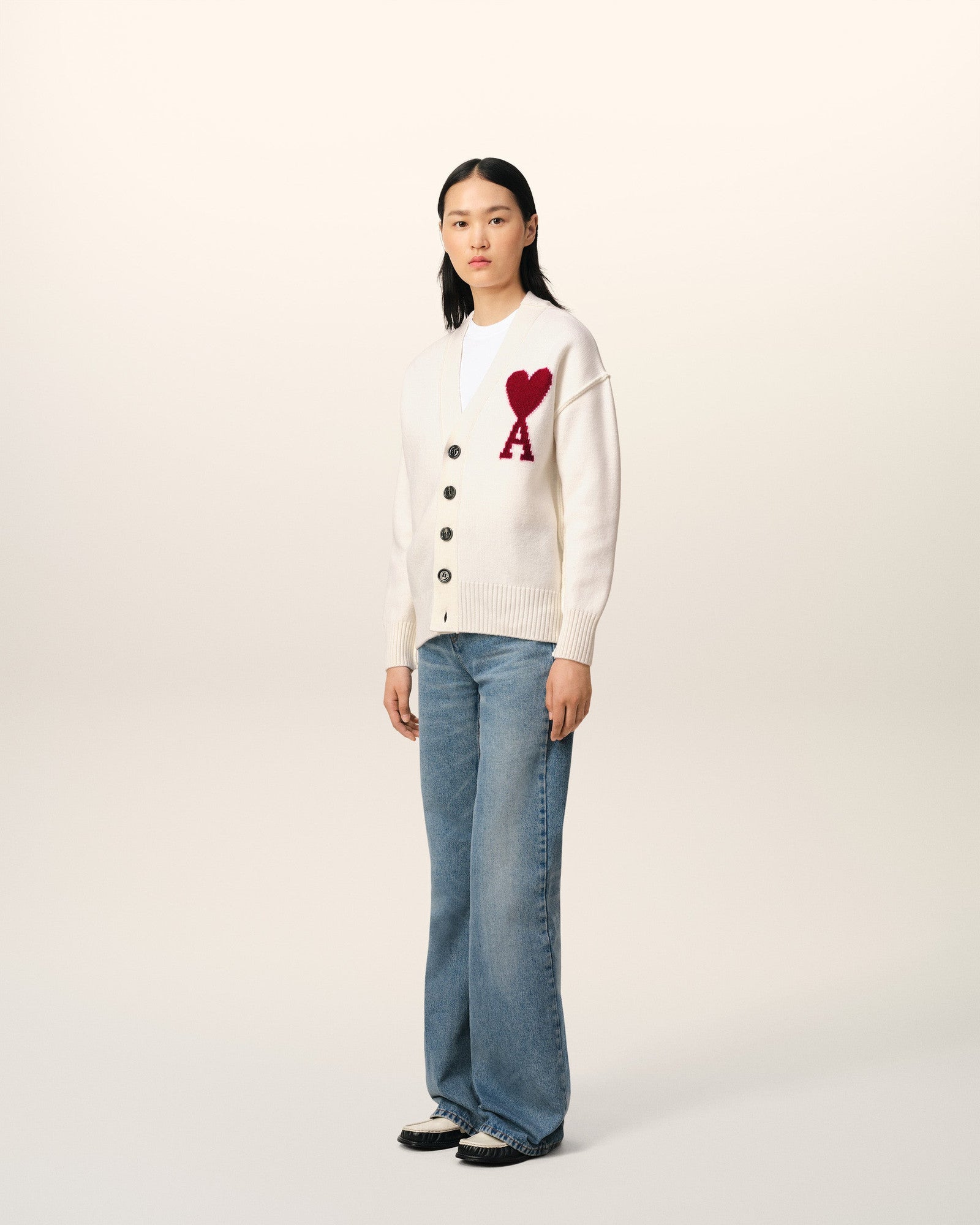 Ami Paris Beige Cardigan with logo 03863602