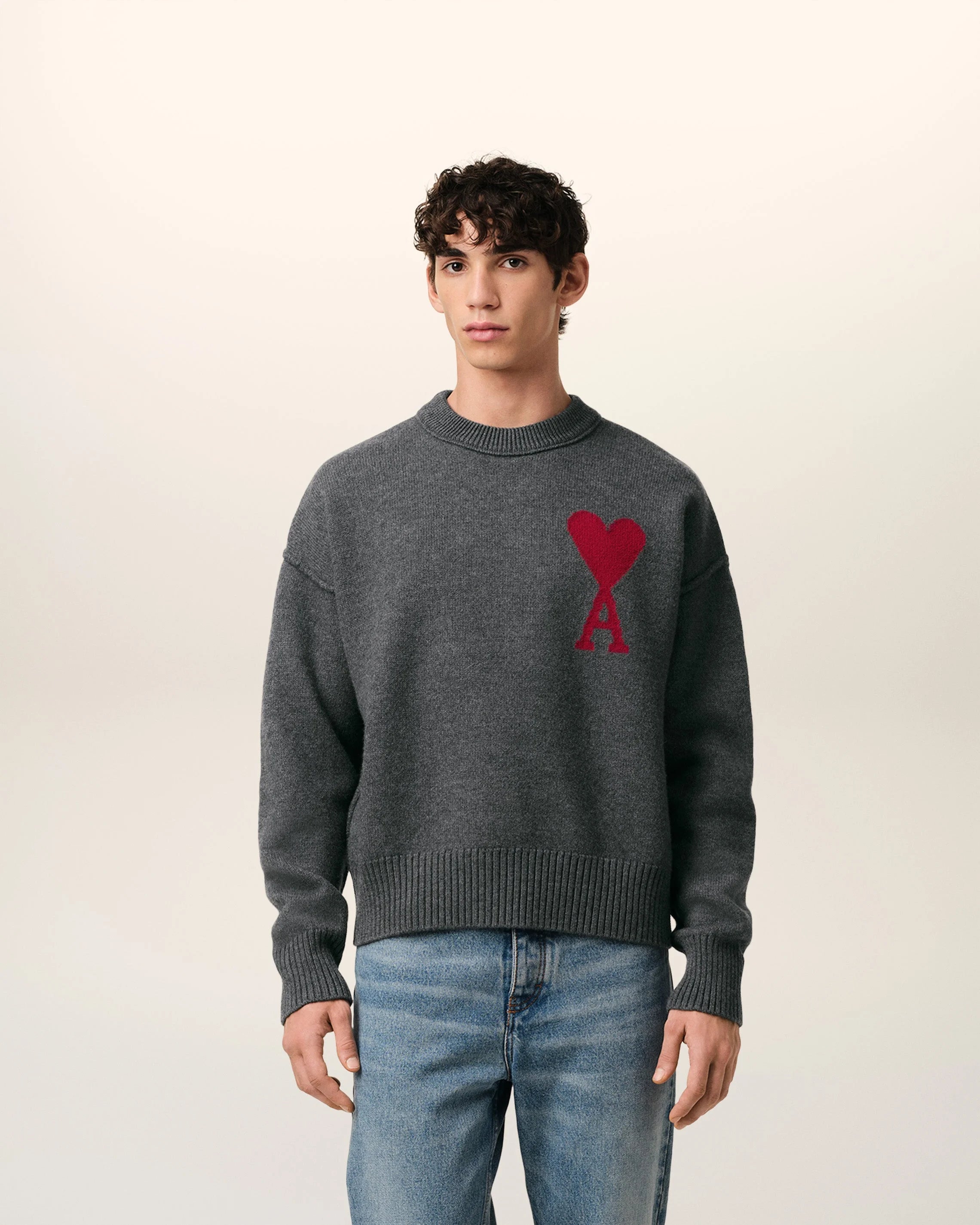 Ami Paris Gray Sweater with logo 02763642