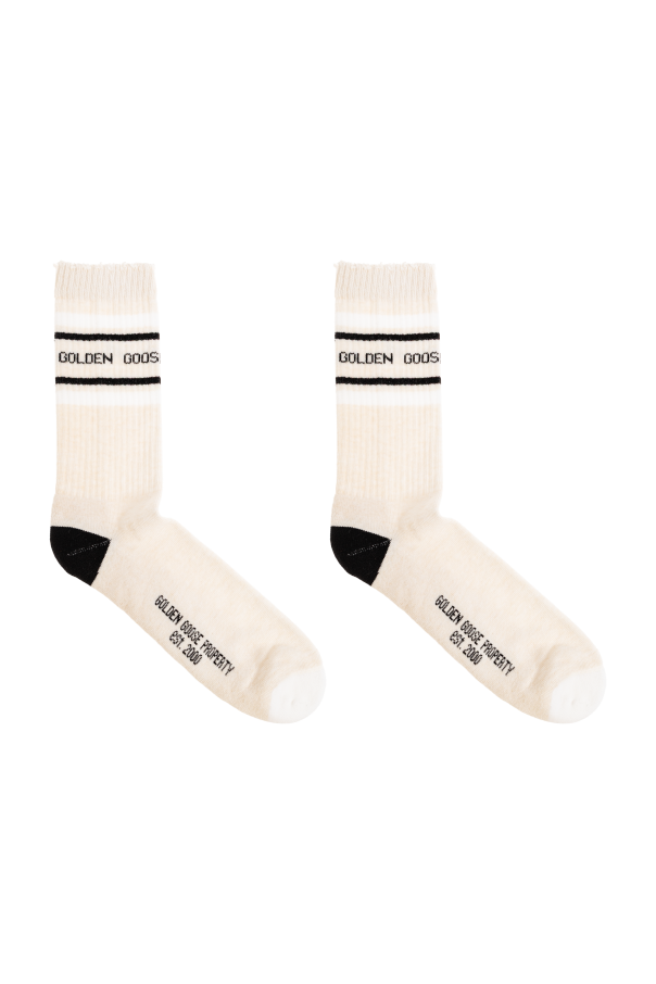 Golden Goose beige Cotton socks with logo 4