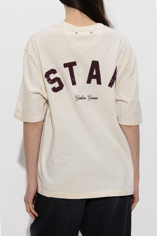 Golden Goose cream T-shirt with shimmering appliqués 5