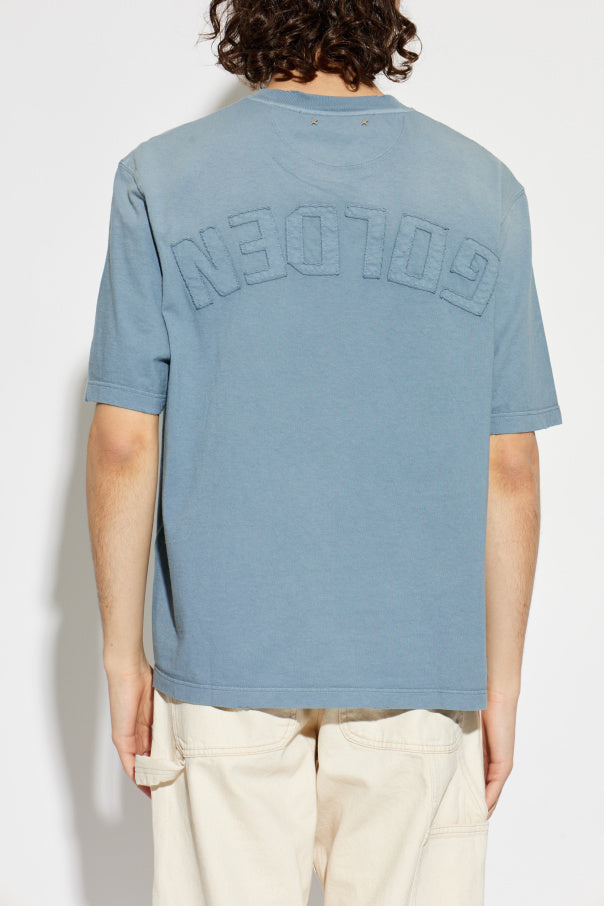 Golden Goose BLUE T-shirt with Vintage effect 4