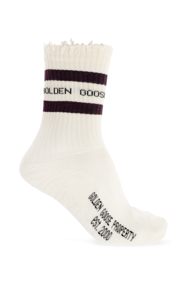 Golden Goose cream Socks with logo 1