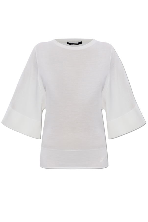 Jacquemus WHITE Wool top with embroidered logo 1