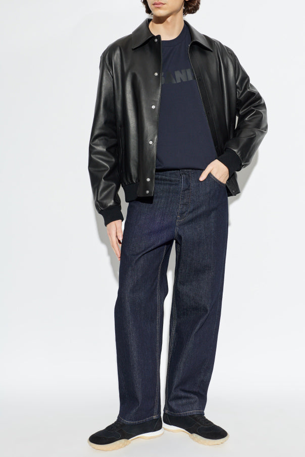 JIL SANDER NAVY BLUE T-shirt with printed logo 2