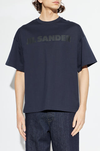 JIL SANDER NAVY BLUE T-shirt with printed logo 3