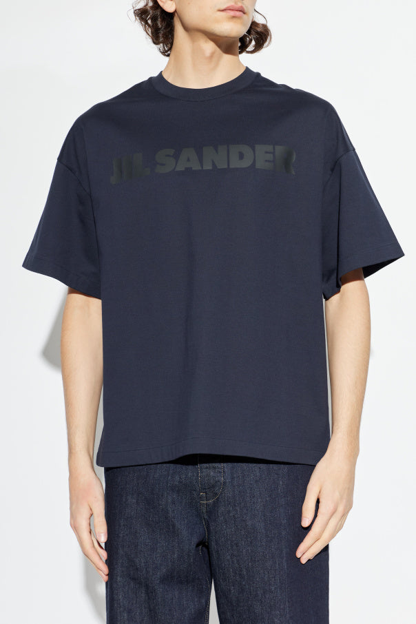 JIL SANDER NAVY BLUE T-shirt with printed logo 3