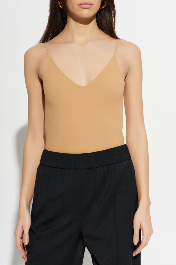 JIL SANDER beige Bodysuit with spaghetti straps and V-neckline 3