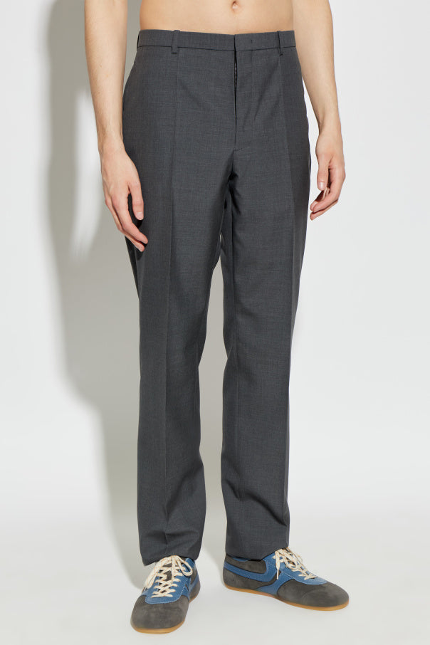 JIL SANDER GREY Wool pleated trousers 3
