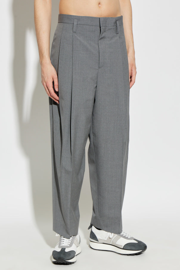 JIL SANDER GREY Wool pleated trousers 3