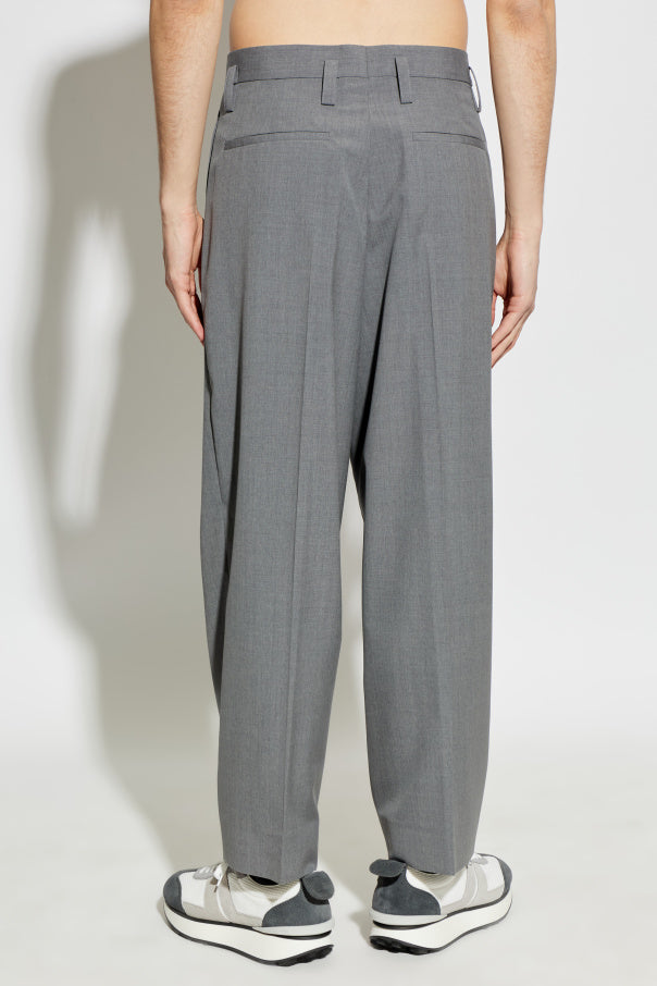 JIL SANDER GREY Wool pleated trousers 4