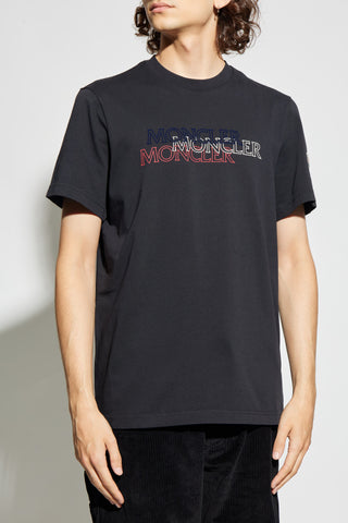 Moncler NAVY BLUE T-shirt with printed logo 3