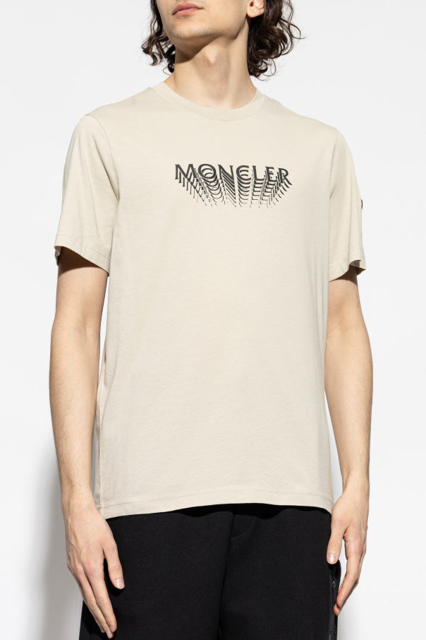 Moncler cream T-shirt with printed logo 3