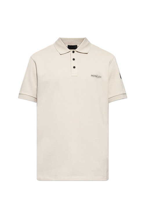 Moncler cream Polo shirt with printed logo 1