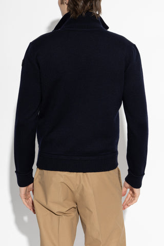 Moncler NAVY BLUE Cardigan with quilted front 4