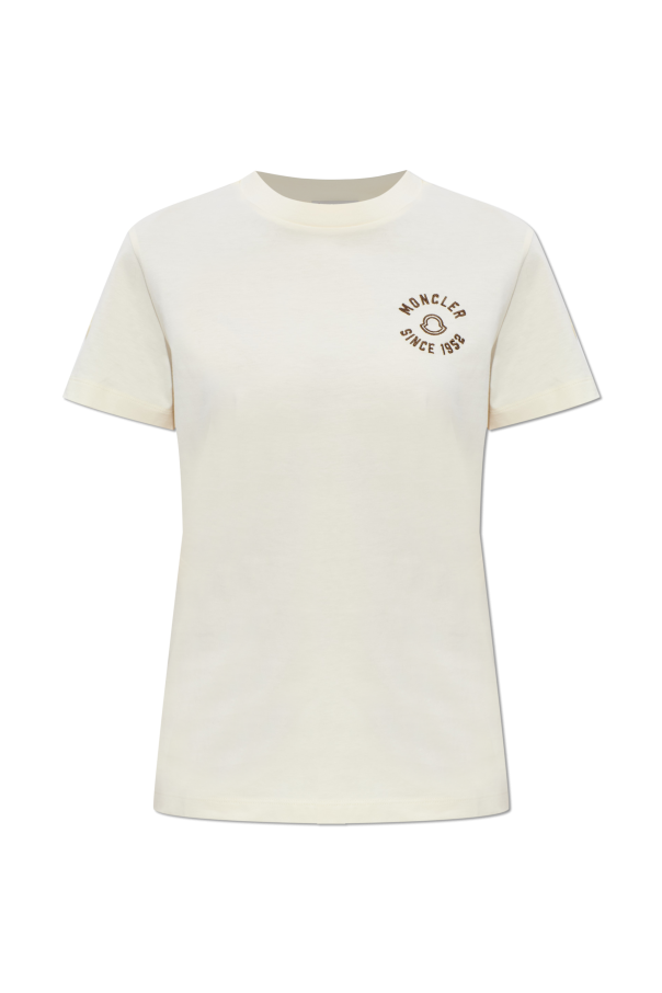 Moncler cream T-shirt with logo patch 1