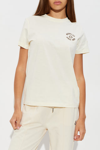 Moncler cream T-shirt with logo patch 3