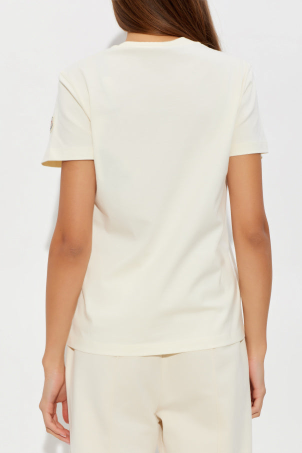 Moncler cream T-shirt with logo patch 4