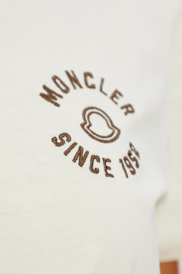 Moncler cream T-shirt with logo patch 5