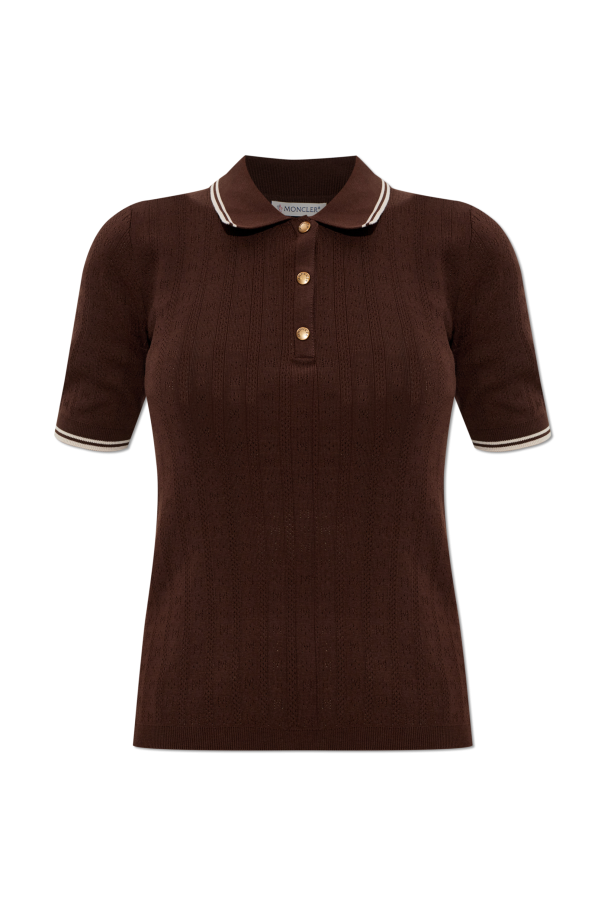 Moncler BROWN Polo with logo patch 1