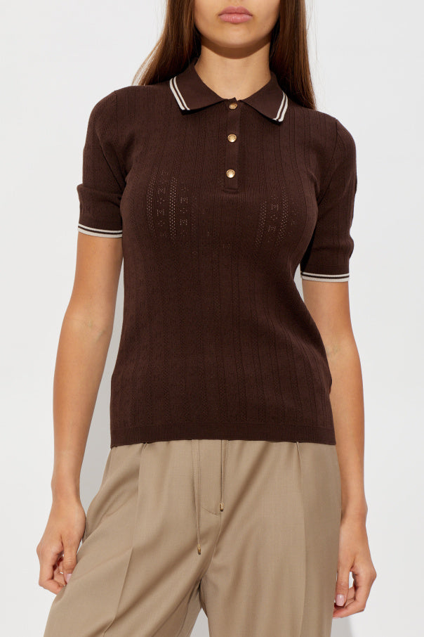 Moncler BROWN Polo with logo patch 3