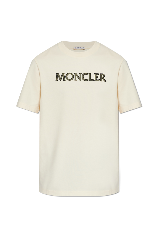 Moncler cream T-shirt with embroidered logo 1