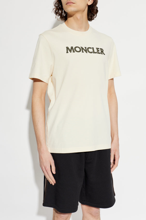 Moncler cream T-shirt with embroidered logo 3