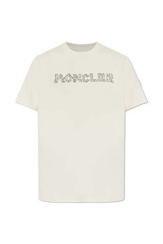 Moncler cream T-shirt with embroidered logo 1
